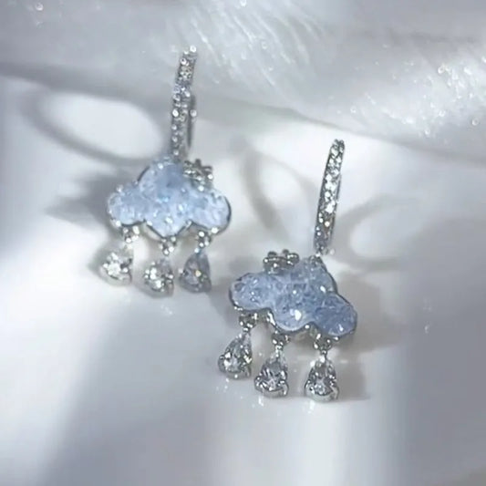 Blue Crystal Rain Cloud Drop Earring