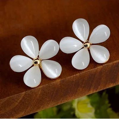 Trendy Cat's Eye Stone Five Petal Flower Stud Earings