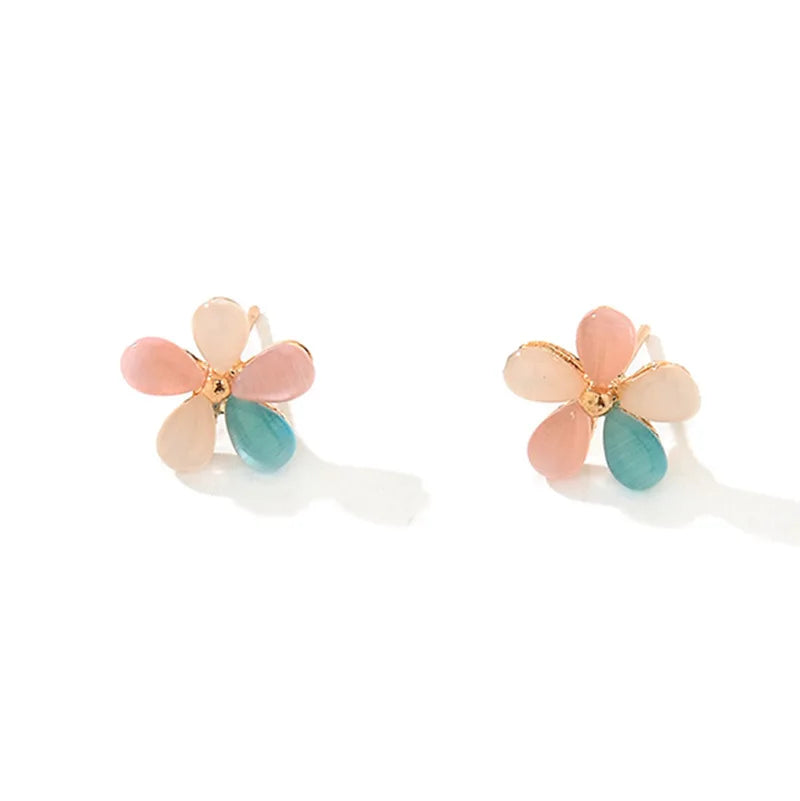 Trendy Cat's Eye Stone Five Petal Flower Stud Earings