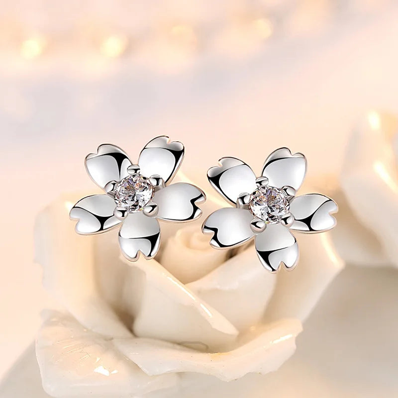 Crsytal Zircon Flower Stud Earrings